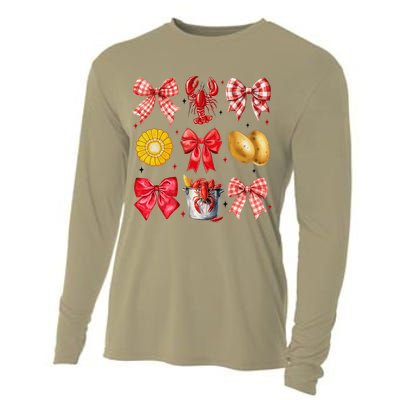 Coquette Bow Crawfish Boil Girl Aesthetic Funny Girl Women Cooling Performance Long Sleeve Crew