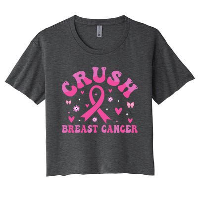 Crush Breast Cancer Awareness Bling Pink Ribbon Women's Crop Top Tee