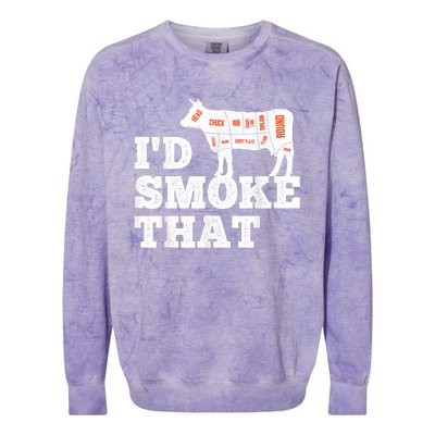 Chef Butcher Cook BBQ I'd Smoke That Funny Barbecue Cow Colorblast Crewneck Sweatshirt