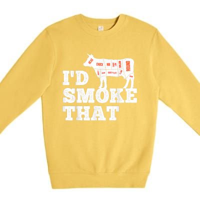 Chef Butcher Cook BBQ I'd Smoke That Funny Barbecue Cow Premium Crewneck Sweatshirt