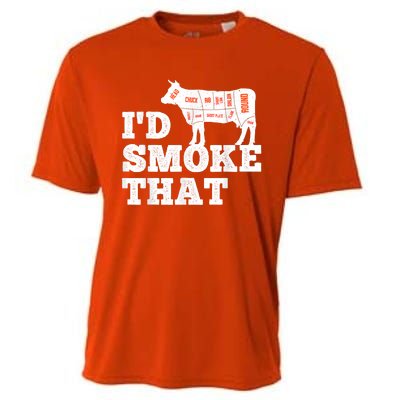 Chef Butcher Cook BBQ I'd Smoke That Funny Barbecue Cow Cooling Performance Crew T-Shirt