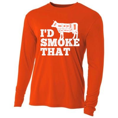 Chef Butcher Cook BBQ I'd Smoke That Funny Barbecue Cow Cooling Performance Long Sleeve Crew