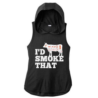 Chef Butcher Cook BBQ I'd Smoke That Funny Barbecue Cow Ladies PosiCharge Tri-Blend Wicking Draft Hoodie Tank