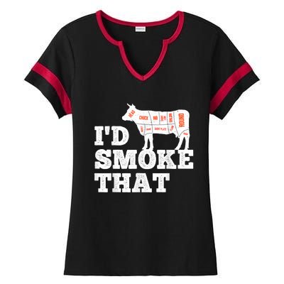 Chef Butcher Cook BBQ I'd Smoke That Funny Barbecue Cow Ladies Halftime Notch Neck Tee