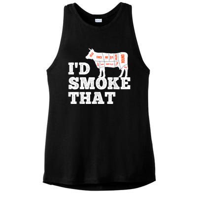 Chef Butcher Cook BBQ I'd Smoke That Funny Barbecue Cow Ladies PosiCharge Tri-Blend Wicking Tank