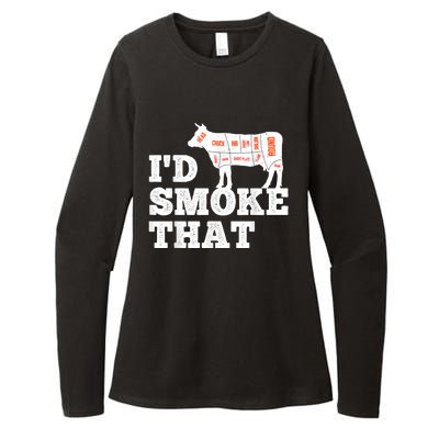 Chef Butcher Cook BBQ I'd Smoke That Funny Barbecue Cow Womens CVC Long Sleeve Shirt