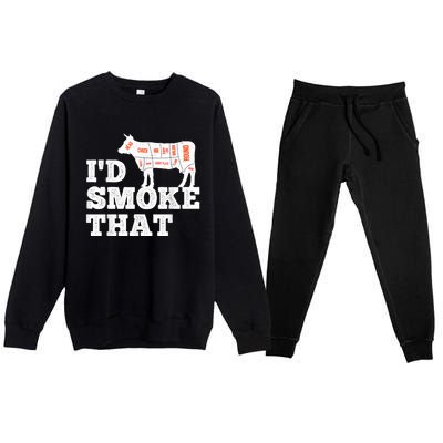 Chef Butcher Cook BBQ I'd Smoke That Funny Barbecue Cow Premium Crewneck Sweatsuit Set