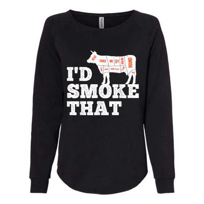 Chef Butcher Cook BBQ I'd Smoke That Funny Barbecue Cow Womens California Wash Sweatshirt