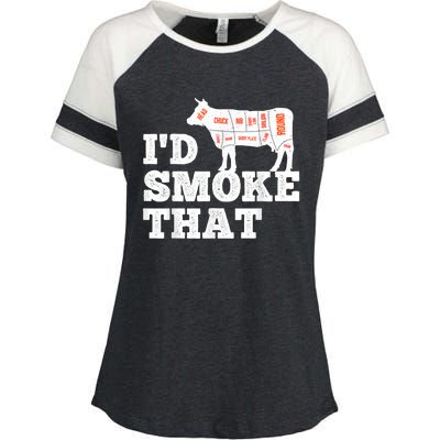 Chef Butcher Cook BBQ I'd Smoke That Funny Barbecue Cow Enza Ladies Jersey Colorblock Tee