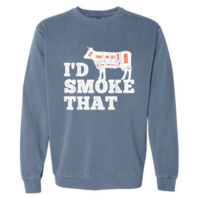 Chef Butcher Cook BBQ I'd Smoke That Funny Barbecue Cow Garment-Dyed Sweatshirt