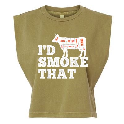 Chef Butcher Cook BBQ I'd Smoke That Funny Barbecue Cow Garment-Dyed Women's Muscle Tee