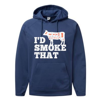 Chef Butcher Cook BBQ I'd Smoke That Funny Barbecue Cow Performance Fleece Hoodie