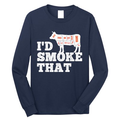 Chef Butcher Cook BBQ I'd Smoke That Funny Barbecue Cow Long Sleeve Shirt