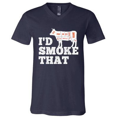 Chef Butcher Cook BBQ I'd Smoke That Funny Barbecue Cow V-Neck T-Shirt