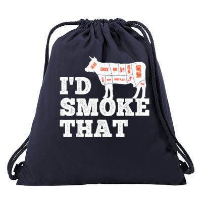 Chef Butcher Cook BBQ I'd Smoke That Funny Barbecue Cow Drawstring Bag