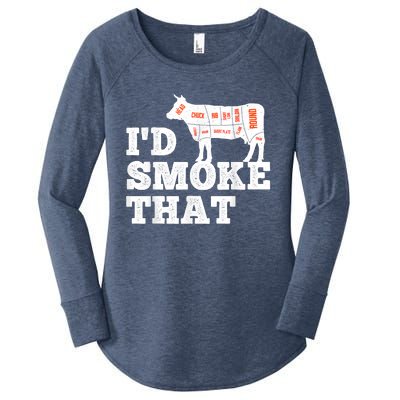 Chef Butcher Cook BBQ I'd Smoke That Funny Barbecue Cow Women's Perfect Tri Tunic Long Sleeve Shirt