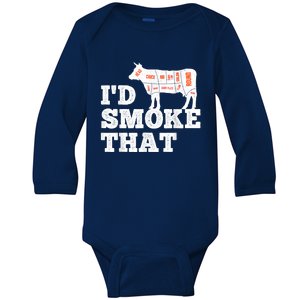 Chef Butcher Cook BBQ I'd Smoke That Funny Barbecue Cow Baby Long Sleeve Bodysuit