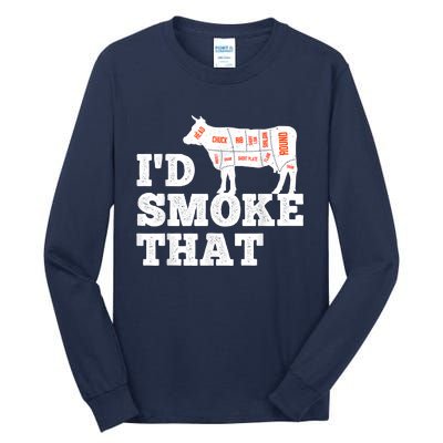 Chef Butcher Cook BBQ I'd Smoke That Funny Barbecue Cow Tall Long Sleeve T-Shirt