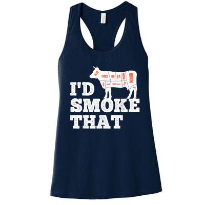 Chef Butcher Cook BBQ I'd Smoke That Funny Barbecue Cow Women's Racerback Tank