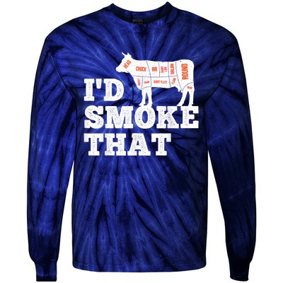 Chef Butcher Cook BBQ I'd Smoke That Funny Barbecue Cow Tie-Dye Long Sleeve Shirt