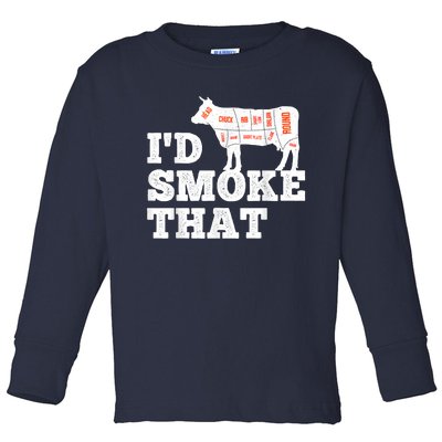 Chef Butcher Cook BBQ I'd Smoke That Funny Barbecue Cow Toddler Long Sleeve Shirt