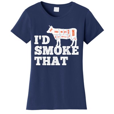 Chef Butcher Cook BBQ I'd Smoke That Funny Barbecue Cow Women's T-Shirt