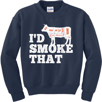 Chef Butcher Cook BBQ I'd Smoke That Funny Barbecue Cow Kids Sweatshirt