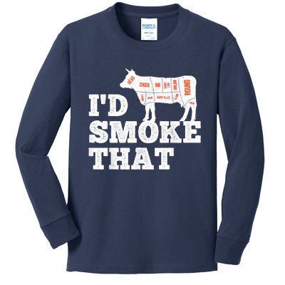 Chef Butcher Cook BBQ I'd Smoke That Funny Barbecue Cow Kids Long Sleeve Shirt