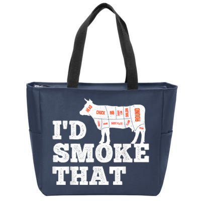 Chef Butcher Cook BBQ I'd Smoke That Funny Barbecue Cow Zip Tote Bag