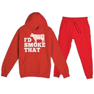 Chef Butcher Cook BBQ I'd Smoke That Funny Barbecue Cow Premium Hooded Sweatsuit Set