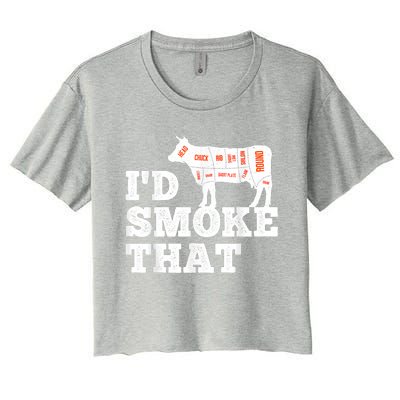 Chef Butcher Cook BBQ I'd Smoke That Funny Barbecue Cow Women's Crop Top Tee