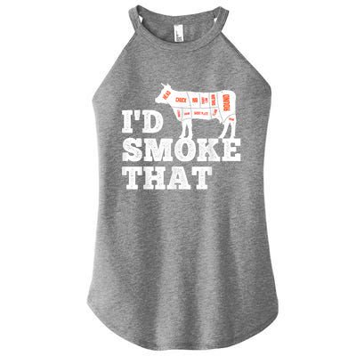 Chef Butcher Cook BBQ I'd Smoke That Funny Barbecue Cow Women's Perfect Tri Rocker Tank