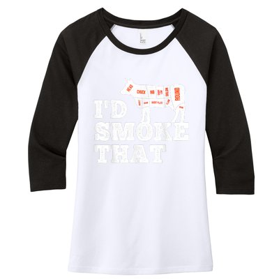 Chef Butcher Cook BBQ I'd Smoke That Funny Barbecue Cow Women's Tri-Blend 3/4-Sleeve Raglan Shirt