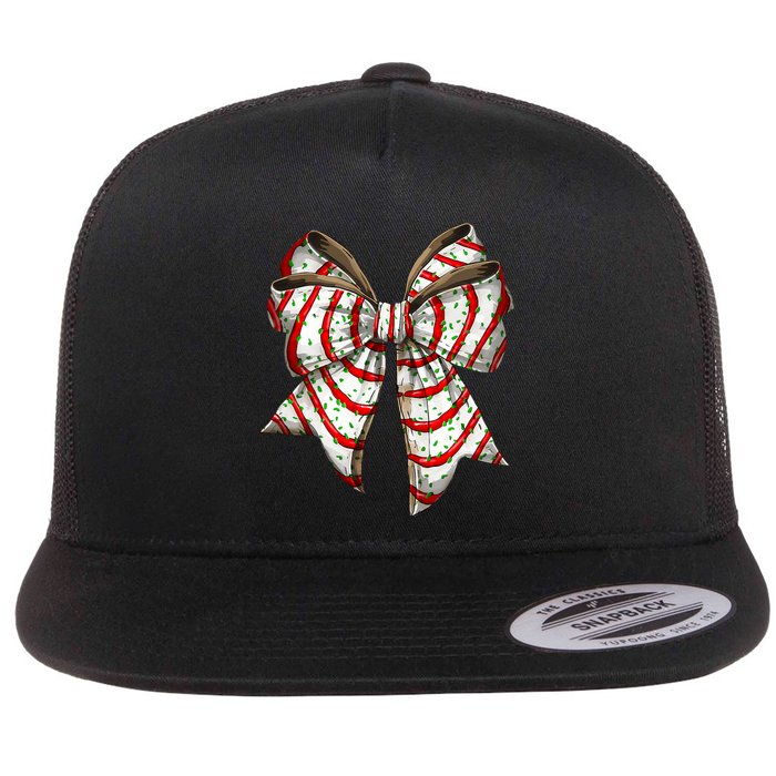 Coquette Bow Christmas Tree Cake Christmas Vibes Flat Bill Trucker Hat