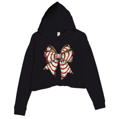 Coquette Bow Christmas Tree Cake Christmas Vibes Crop Fleece Hoodie