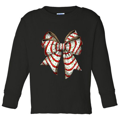 Coquette Bow Christmas Tree Cake Christmas Vibes Toddler Long Sleeve Shirt
