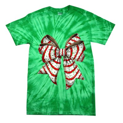 Coquette Bow Christmas Tree Cake Christmas Vibes Tie-Dye T-Shirt