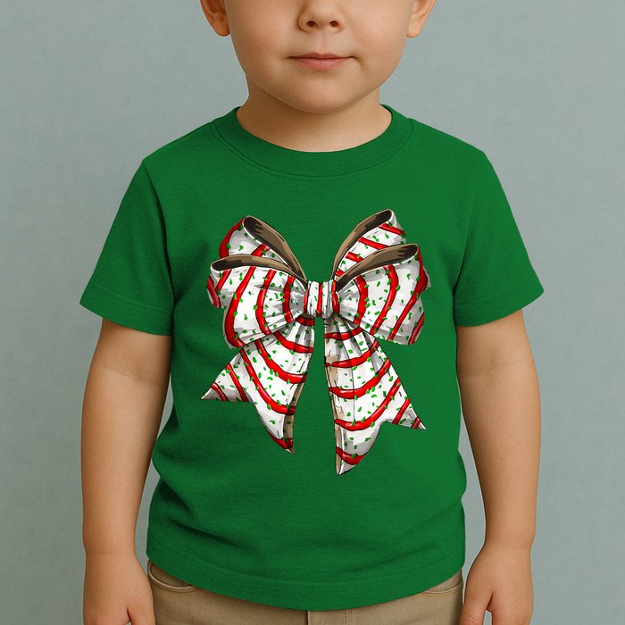 Coquette Bow Christmas Tree Cake Christmas Vibes Toddler T-Shirt