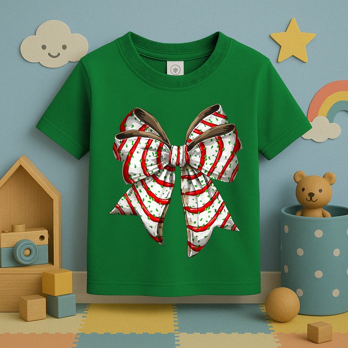 Coquette Bow Christmas Tree Cake Christmas Vibes Toddler T-Shirt
