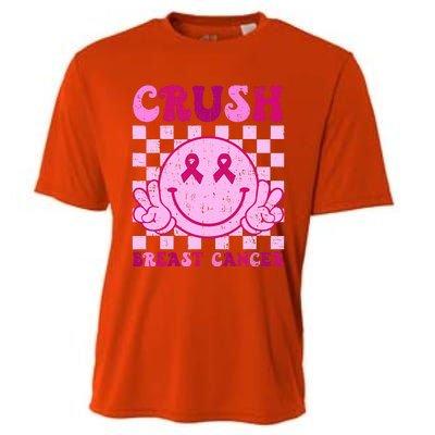 Crush Breast Cancer Awareness Groovy Retro Smile Face Cooling Performance Crew T-Shirt