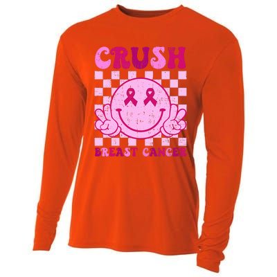 Crush Breast Cancer Awareness Groovy Retro Smile Face Cooling Performance Long Sleeve Crew