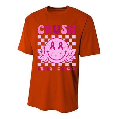 Crush Breast Cancer Awareness Groovy Retro Smile Face Performance Sprint T-Shirt