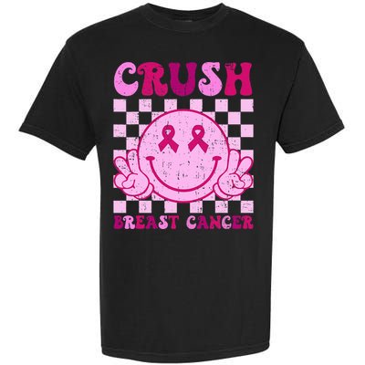 Crush Breast Cancer Awareness Groovy Retro Smile Face Garment-Dyed Heavyweight T-Shirt