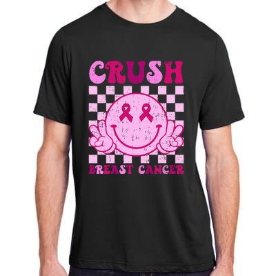 Crush Breast Cancer Awareness Groovy Retro Smile Face Adult ChromaSoft Performance T-Shirt