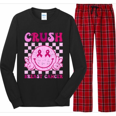 Crush Breast Cancer Awareness Groovy Retro Smile Face Long Sleeve Pajama Set