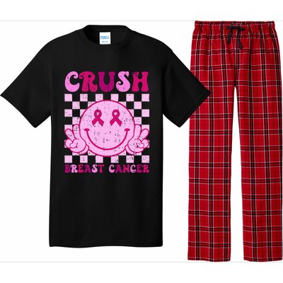 Crush Breast Cancer Awareness Groovy Retro Smile Face Pajama Set