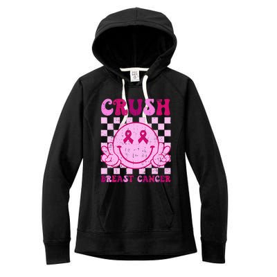 Crush Breast Cancer Awareness Groovy Retro Smile Face Women's Fleece Hoodie