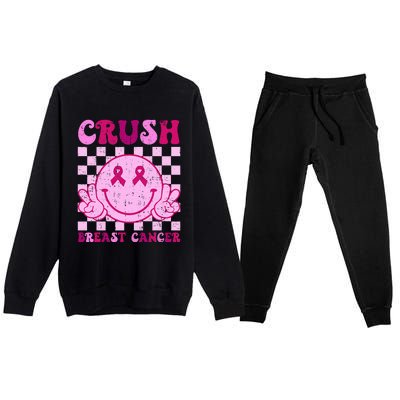 Crush Breast Cancer Awareness Groovy Retro Smile Face Premium Crewneck Sweatsuit Set