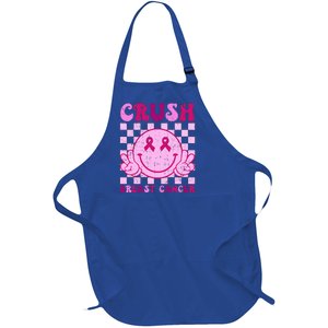 Crush Breast Cancer Awareness Groovy Retro Smile Face Full-Length Apron With Pockets