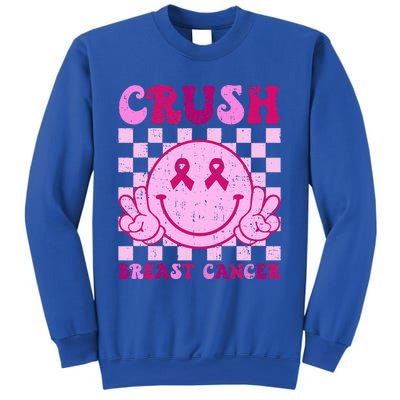 Crush Breast Cancer Awareness Groovy Retro Smile Face Sweatshirt